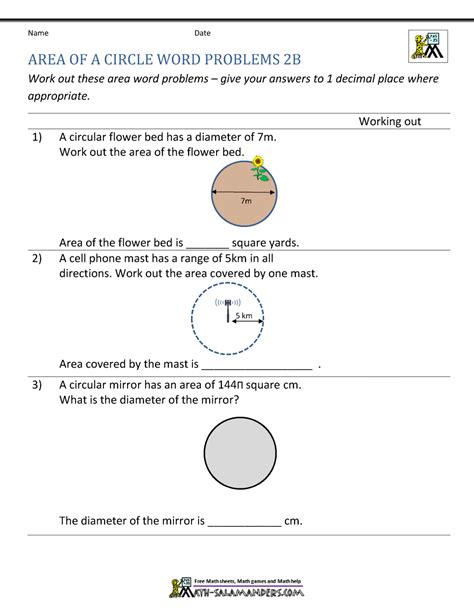 Circle Area Word Problems