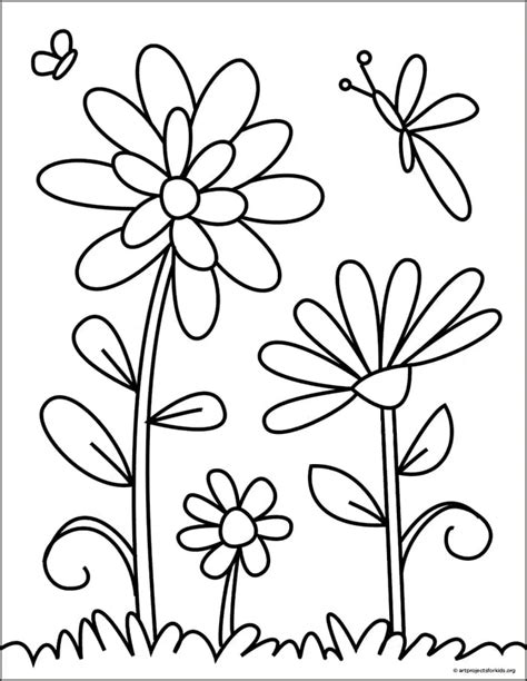 Easy How to Draw Flowers Tutorial Video & Flowers Coloring Page