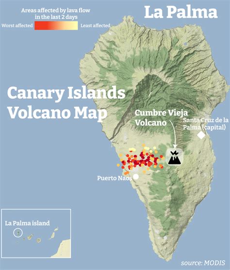 La Palma volcano eruption map: Where the lava flow has affected and ...