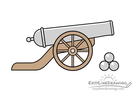 How to Draw a Cannon Step by Step - EasyLineDrawing