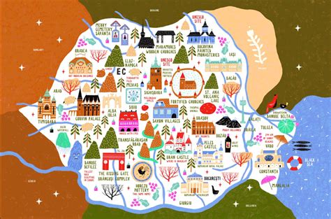 Romania Illustrated Tourist Attractions Map