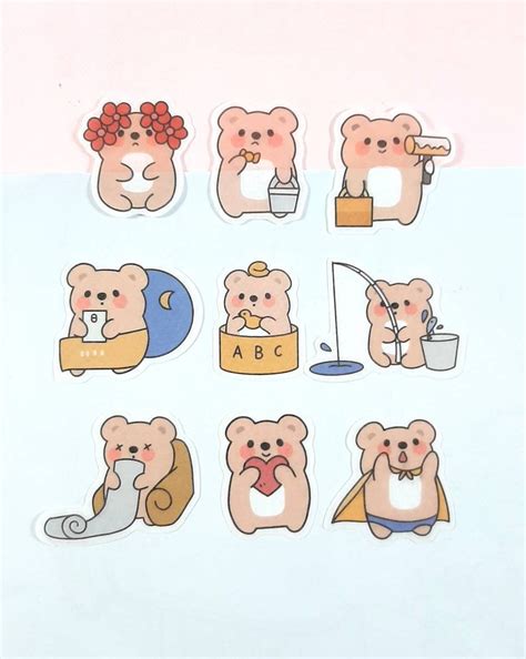 Cute Bear Stickers Kawaii Bear Stickers Journal Stickers | Etsy