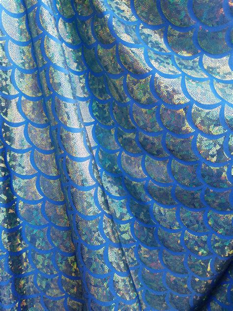 New Jumbo Mermaid Fish Scales Fabric Gold on Blue Sold By