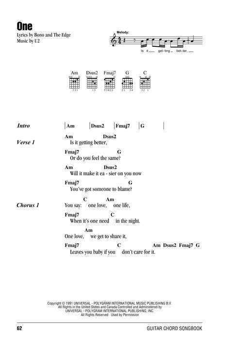 One by U2 - Guitar Chords/Lyrics - Guitar Instructor