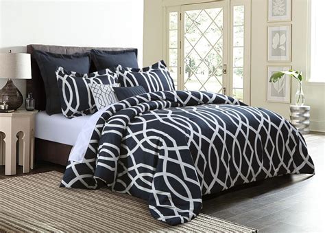 7-Piece Geometric Anbu Comforter Set Dark Navy Blue - King Size ...