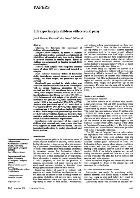 (PDF) Life expectancy in cerebral palsy