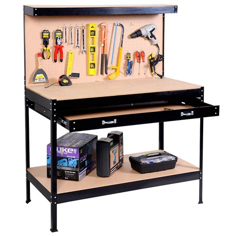 Costway Work Bench Tool Storage Steel Frame Tool Workshop Table W ...