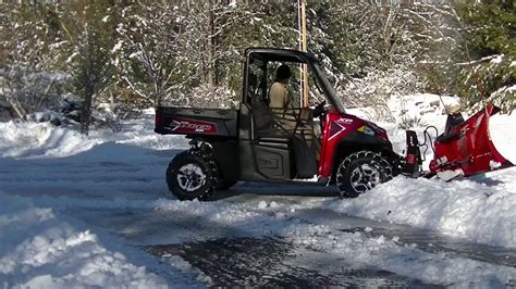 2016 Polaris Ranger plowing snow - YouTube