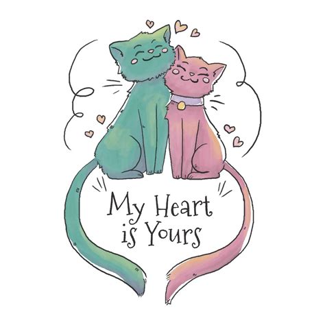 Cute Cat Couple Falling In Love With Heart Floating | Cat drawing, Cat ...