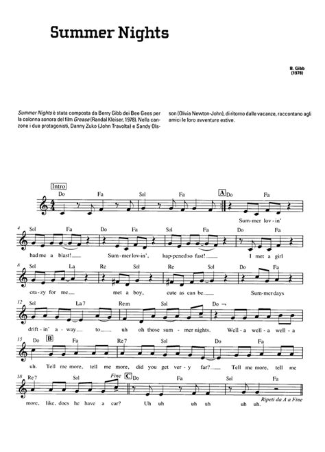 SUMMER NIGHTS Easy Sheet music | Easy Sheet Music