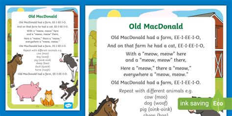 Old MacDonald Nursery Rhyme - Illustrated Poster