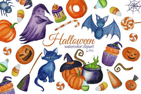 Watercolor Cute Halloween Clipart. Witch clip art. Children Halloween ...