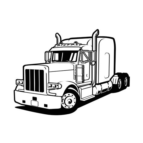 Semi truck 18 wheeler sleeper silhouette monochrome black and white ...