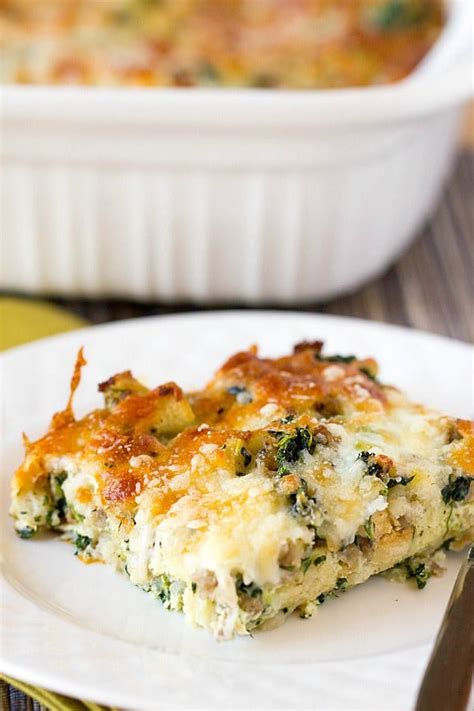 Cheesy Sausage Spinach Breakfast Casserole | Brown Eyed Baker