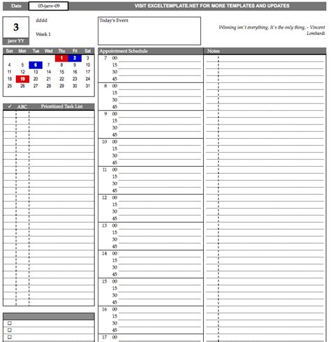 Daily Planner Excel Template