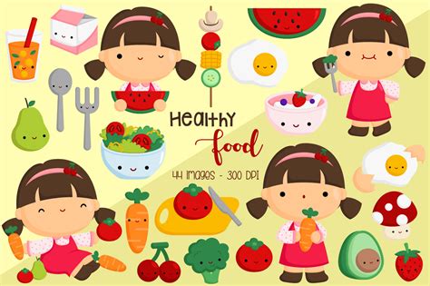 Kids Eating Healthy Food Clipart - Fresh Food Clip Art – inkleystudio