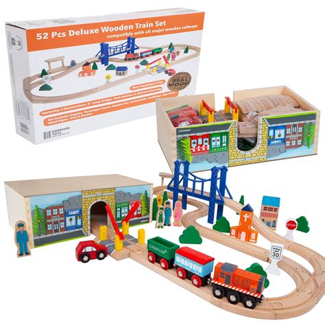 Orbrium 52 Pcs Deluxe Wooden Train Set with 3 Destinations Fits Thomas ...