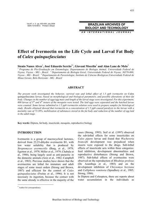 (PDF) Ivermectin effects on the life cycle and larval fat body of Culex ...