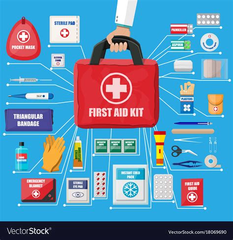 First aid kit with medical equipment Royalty Free Vector