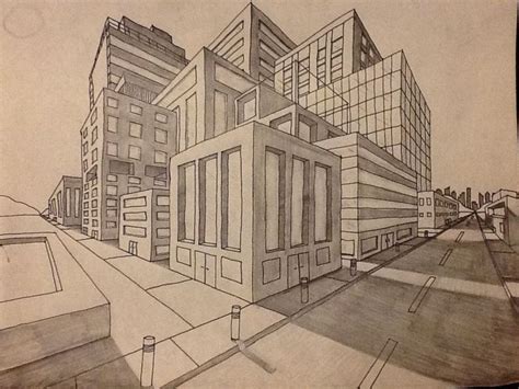 a drawing of a city street with buildings