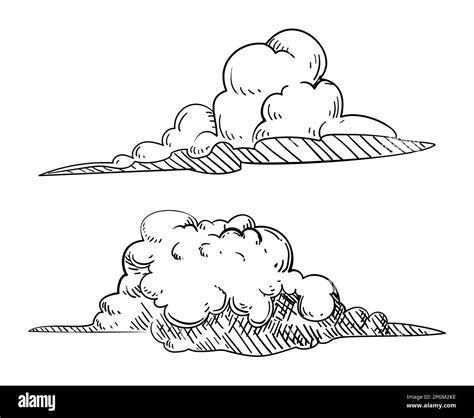 Pair of cumulus clouds in hand drawn style on white background Stock ...