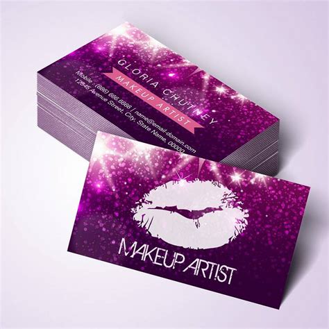 Cosmetology MakeUp Artist - Stylish Purple Glitter Business Card Templates