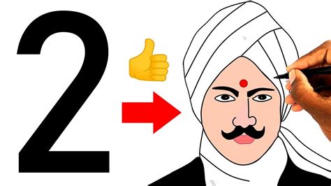 Turn number 2 into Mahakavi Bharathiyar drawing easy - How to draw ...