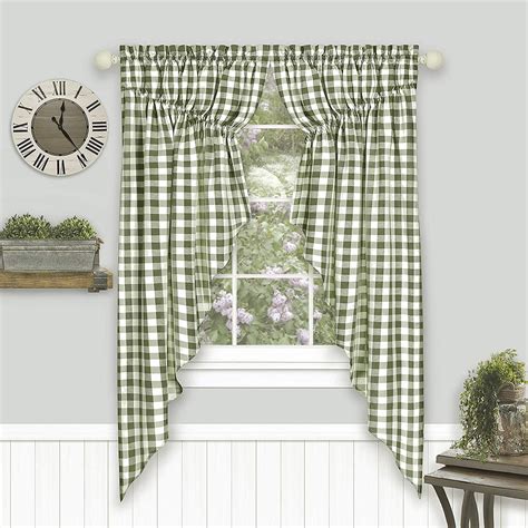 Woven Trends Farmhouse Curtains Kitchen Decor, Buffalo Plaid Gathered ...