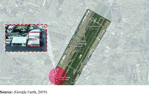 Map of Don Mueang International airport with the land area where MJets ...