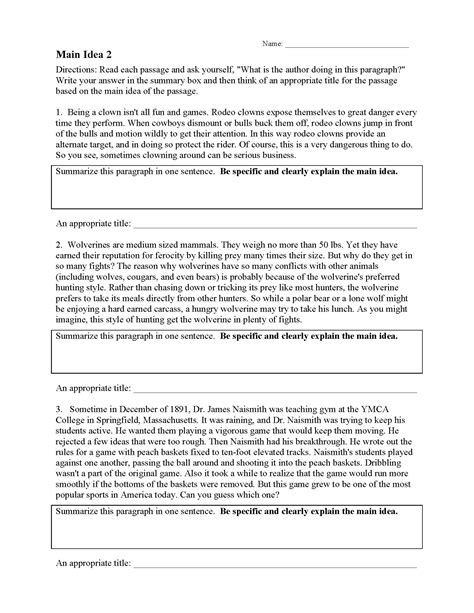 Main Idea Worksheets | Ereading Worksheets