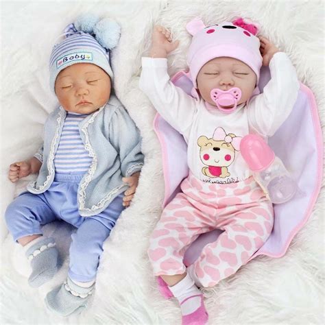 22" Reborn twins Boy + girl Baby Dolls Newborn Babies Vinyl Silicone ...