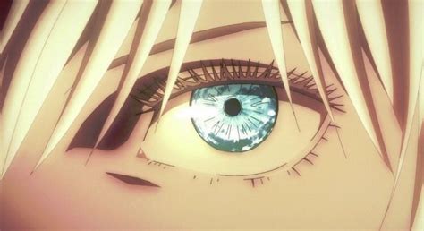 an anime character's eye with long white hair and green eyeshade ...