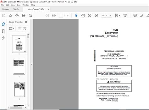 John Deere 35G Mini Excavator Operator's Manual - PDF DOWNLOAD ...