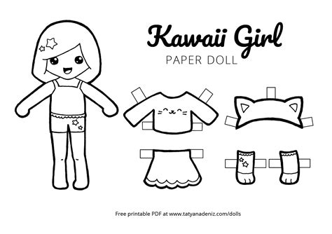 Free Printable Kawaii Paper Dolls Colouring Pages