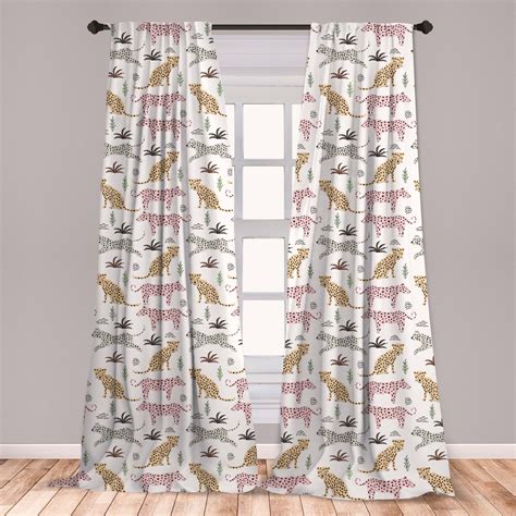 Animal Print Curtains 2 Panels Set, Cartoon Pattern of Leopards, Window ...