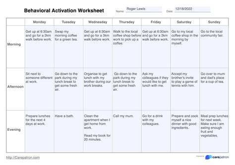 Behavioral Activation Worksheet & Example | Free PDF Download