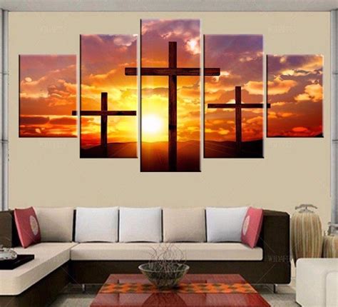 Christian Cross Jesus Sunset – Religion 5 Panel Canvas Art Wall Decor ...