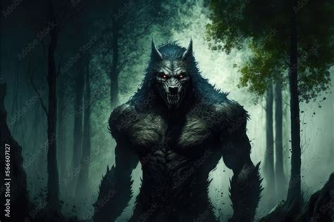 werewolf in a magical forest, created with generative ai technology ...