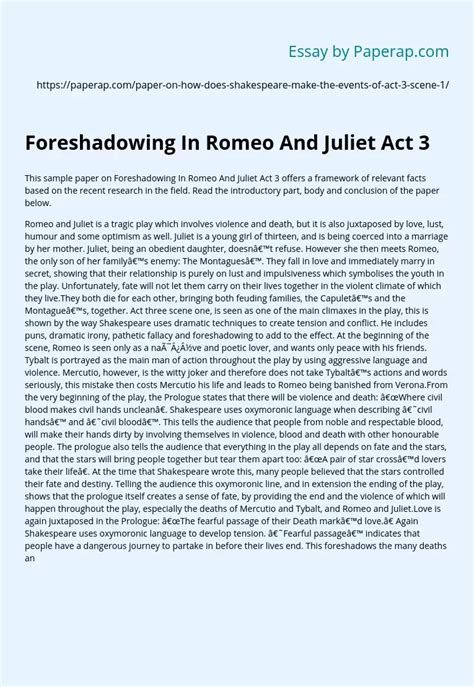 Foreshadowing In Romeo And Juliet Act 3 Free Essay Example