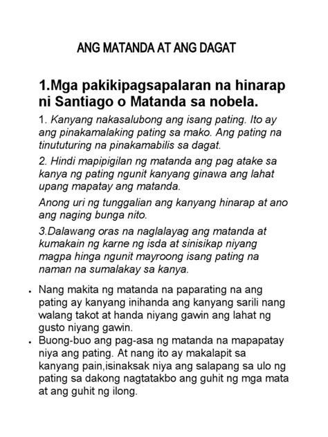 Ang Matanda at Ang Dagat Filipino 10 | PDF