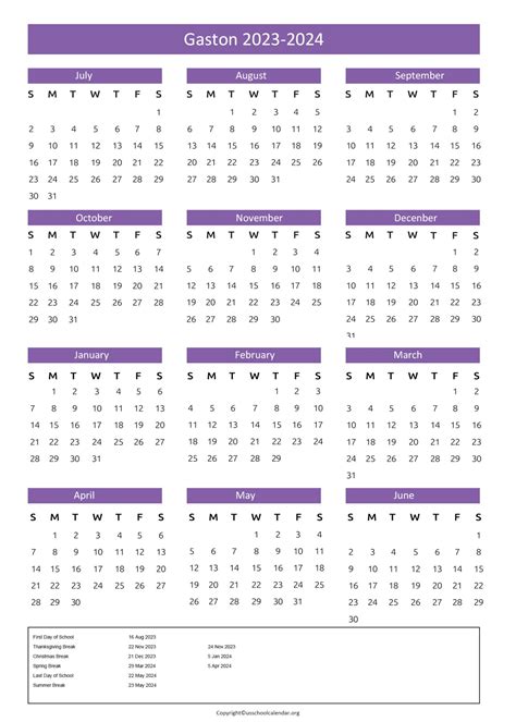 Gaston County School Calendar with Holidays 2023-2024