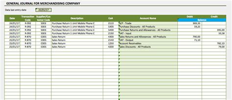 General Journal Excel Template Collection