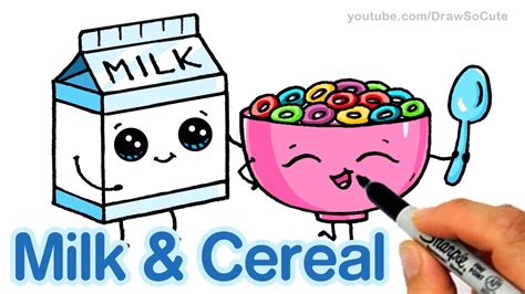 How to Draw Milk and Cereal Easy - Cartoon Food