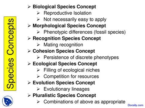 Species Concepts - Introduction to Biology - Lecture Slides - Docsity