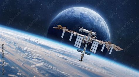 International Space station on orbit of Earth. Space wallpaper with ISS ...