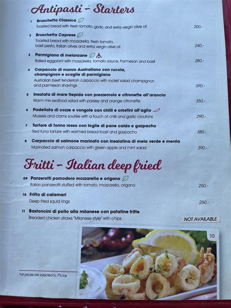 Menu at Gusto Italiano restaurant, Ko Samui