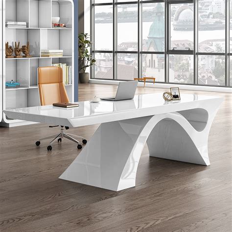 55" White Office Desk Rectangular Modern Computer Desk MDF