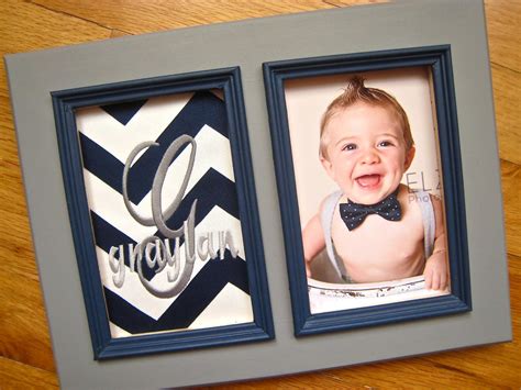 Custom baby boy frame Personalized baby boy gift Navy and gray