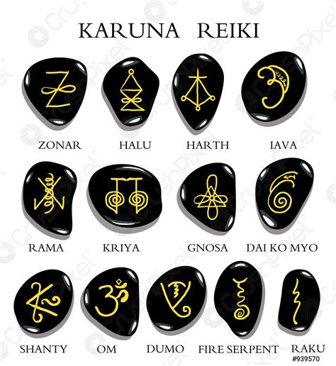 A set of reiki symbols carved on stone isolated on - stock vector ...