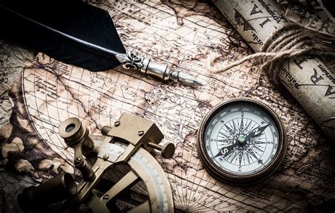 Wallpaper pen, map, compass, compass, old maps, navigation device ...